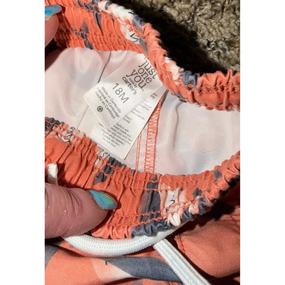 Just One You Orange Shark Pattern Swim Bottoms (Trunks) 18 Months & Sunglasses
